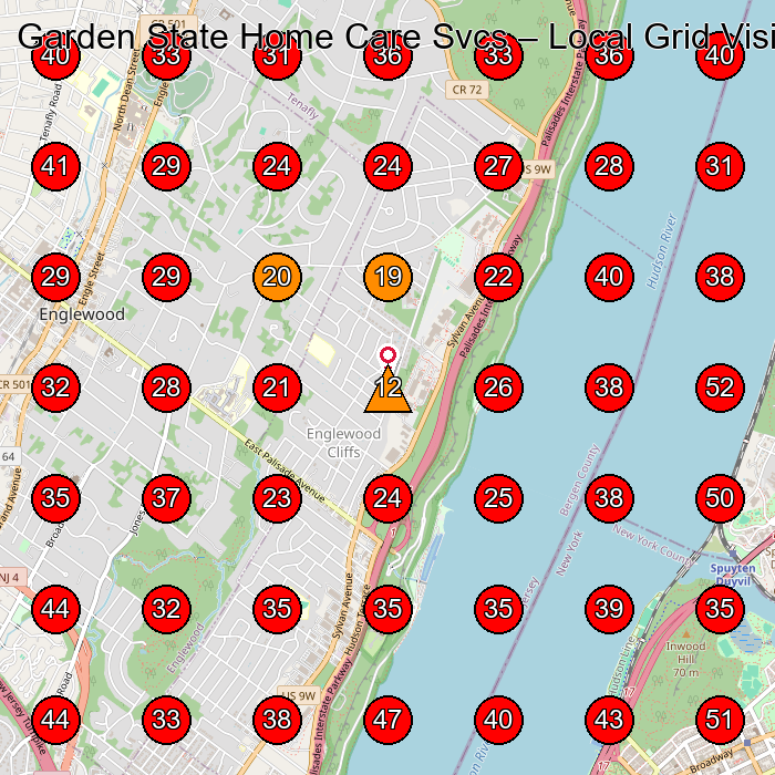 Garden State Home Care Svcs GeoGrid visibility map for Home Health Care Service in Englewood Cliffs